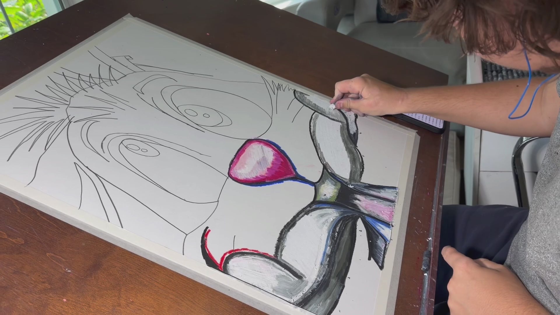 Fur-Ever Curious - ORIGINAL OIL PASTEL ARTWORK - 19x24" (video attached)