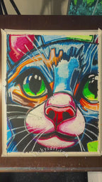 Cobalt Cat  - ORIGINAL OIL PASTEL ARTWORK - 19x24" (video attached)