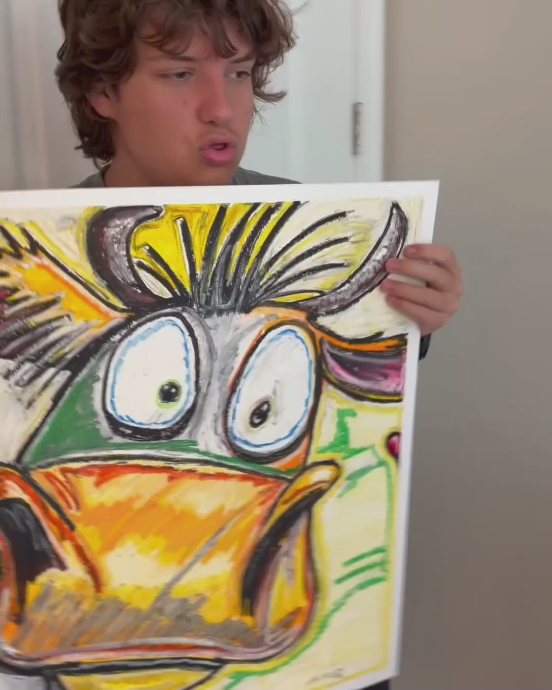 Saffron The Cow - ORIGINAL OIL PASTEL ARTWORK - 19x24" (video attached)