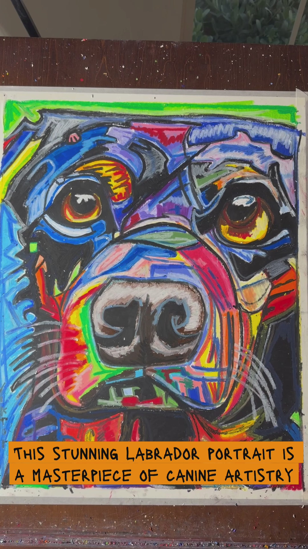 Ivory Black Labrador - ORIGINAL OIL PASTEL ARTWORK - 19x24" (video attached)