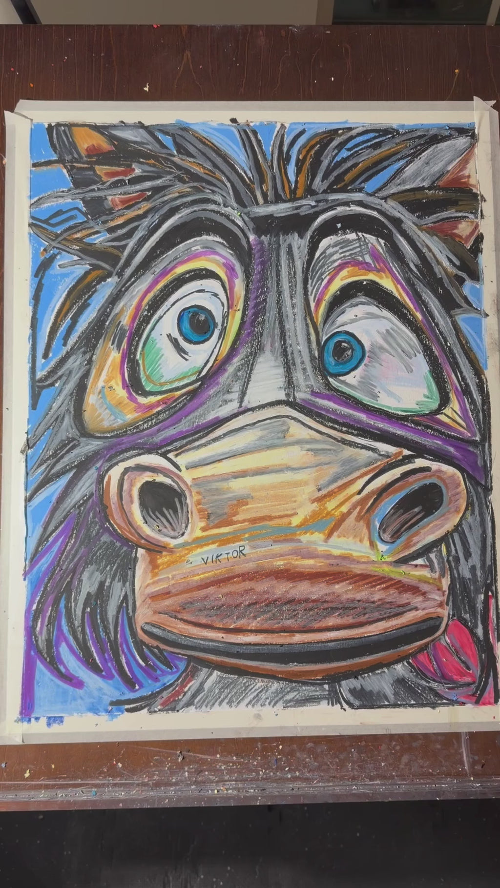 Silly Donkey - ORIGINAL OIL PASTEL ARTWORK - 19x24" (video attached)