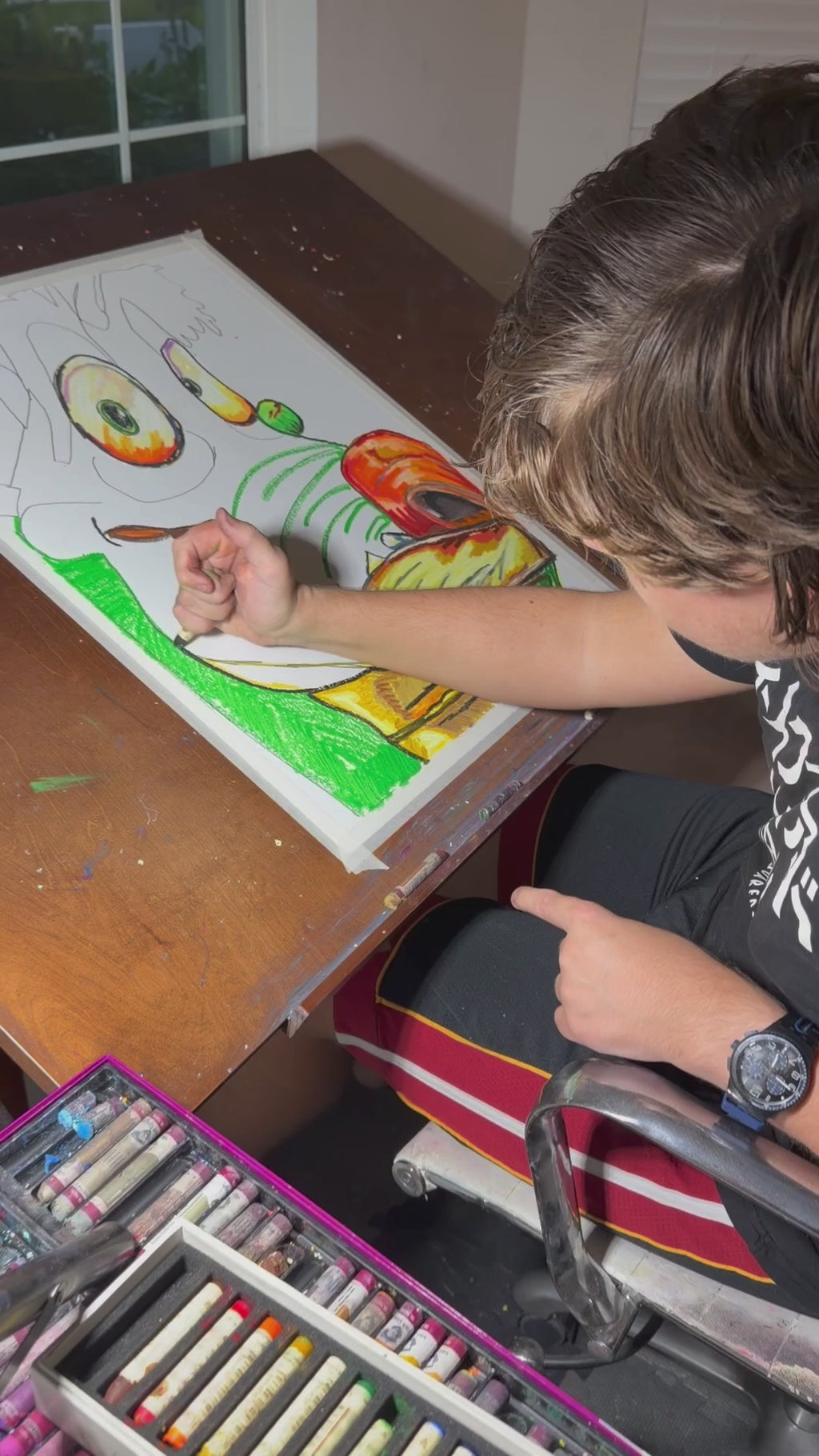 Green Dragon - ORIGINAL OIL PASTEL ARTWORK - 19x24" (video attached)