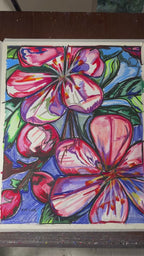 Pink Hibiscus - ORIGINAL OIL PASTEL ARTWORK - 19x24"(video attached)