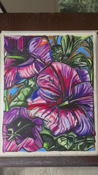 Purple Petunia- ORIGINAL OIL PASTEL ARTWORK - 19x24"(video attached)