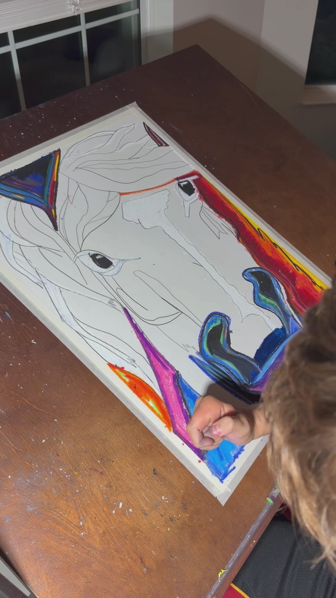 Colorful Horse - ORIGINAL OIL PASTEL ARTWORK - 19x24" (video attached)