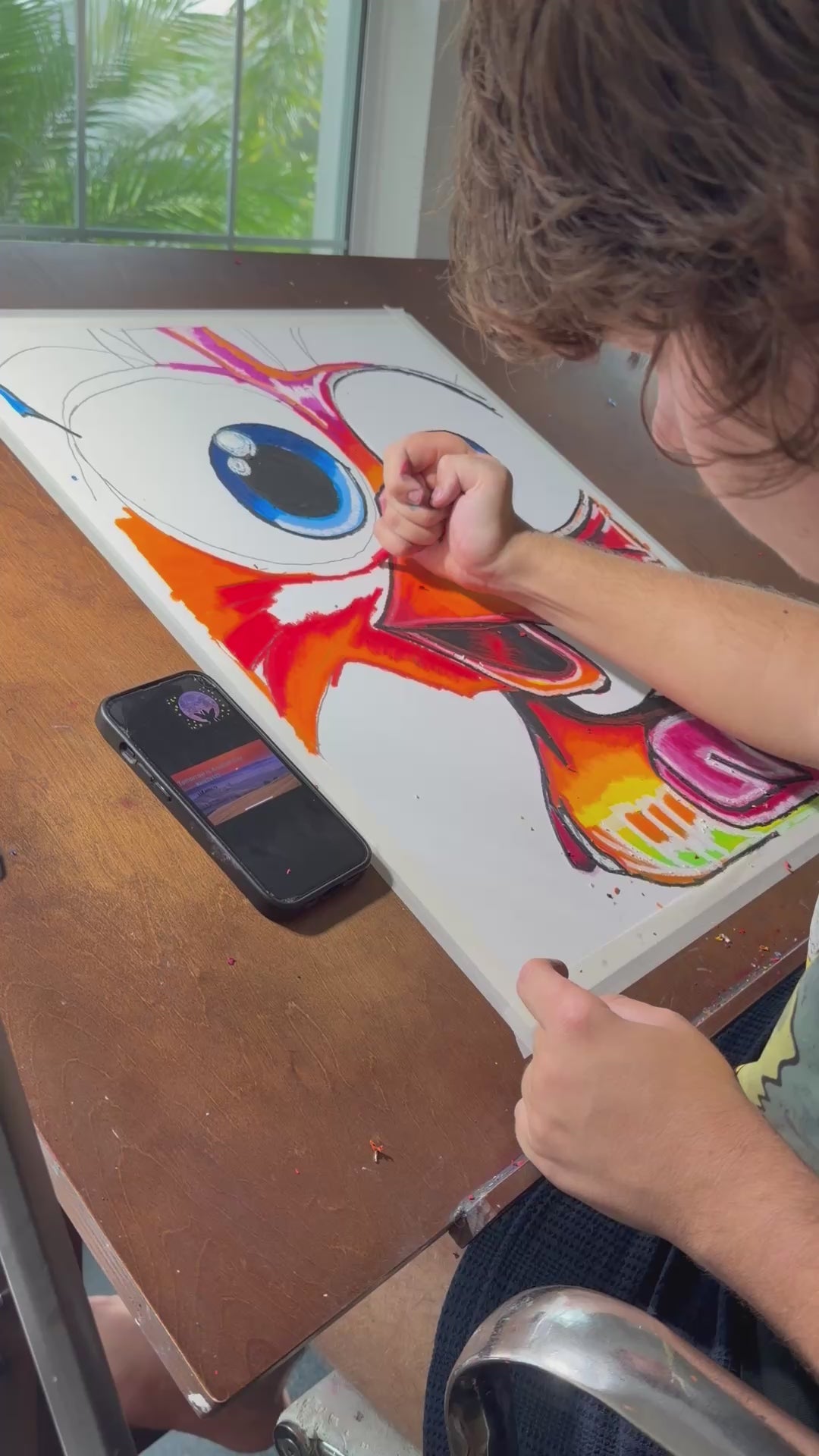 A Splash of Fire - ORIGINAL OIL PASTEL ARTWORK - 19x24" (video attached)