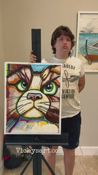 The Grumpy Cat  - ORIGINAL OIL PASTEL ARTWORK - 19x24" (video attached)