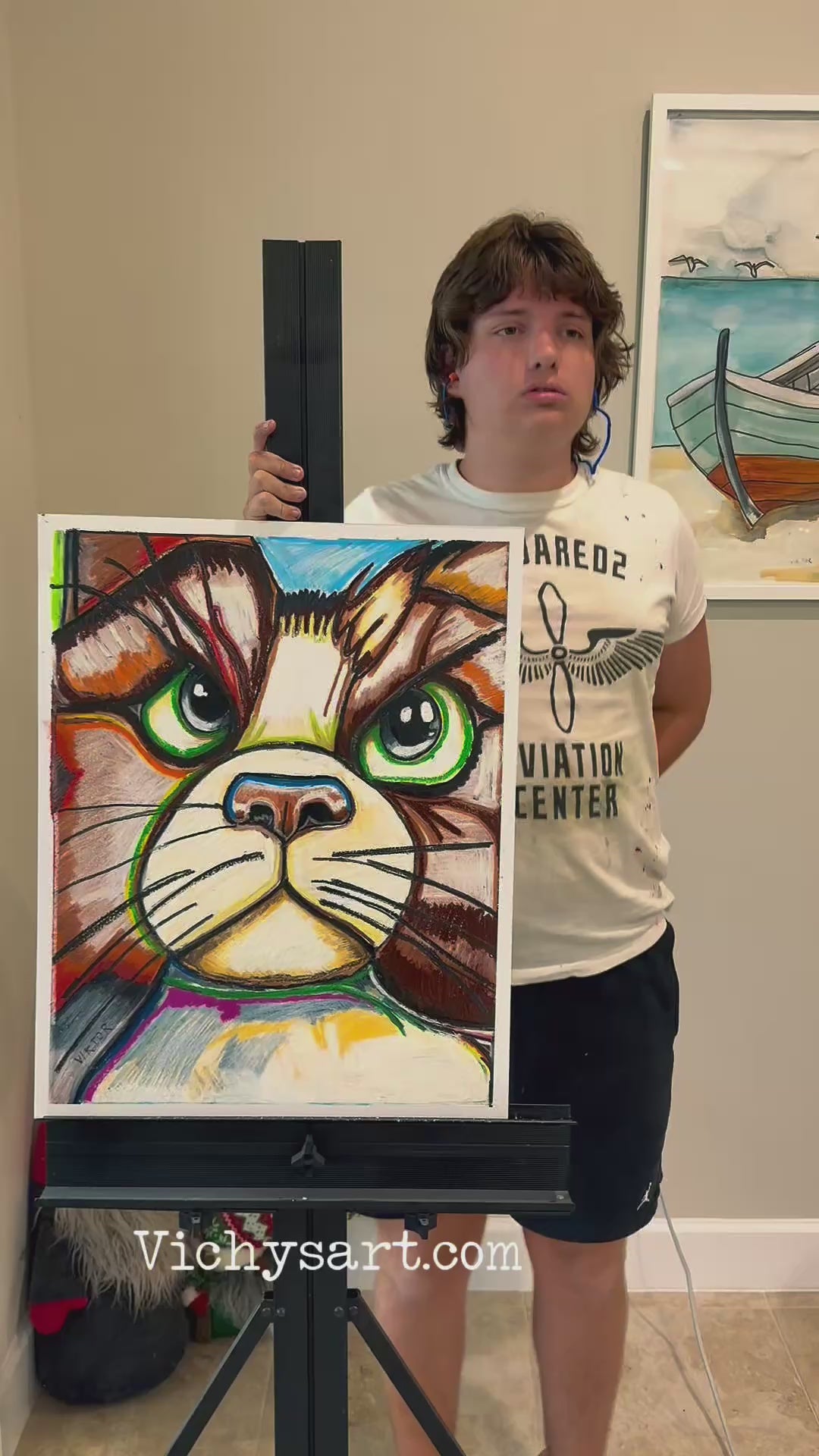 The Grumpy Cat  - ORIGINAL OIL PASTEL ARTWORK - 19x24" (video attached)