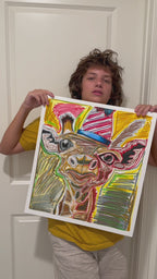 The Birthday Giraffe - ORIGINAL OIL PASTEL - 19x21”