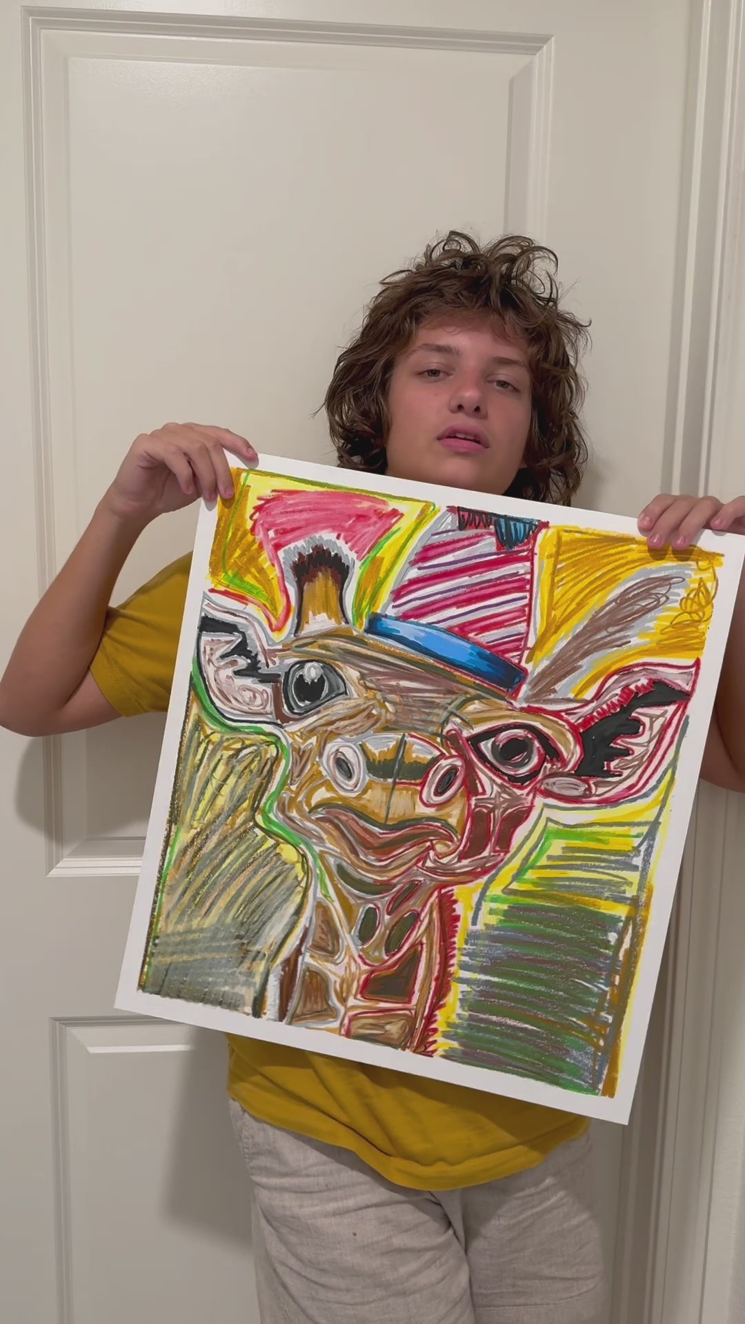 The Birthday Giraffe - ORIGINAL OIL PASTEL - 19x21”