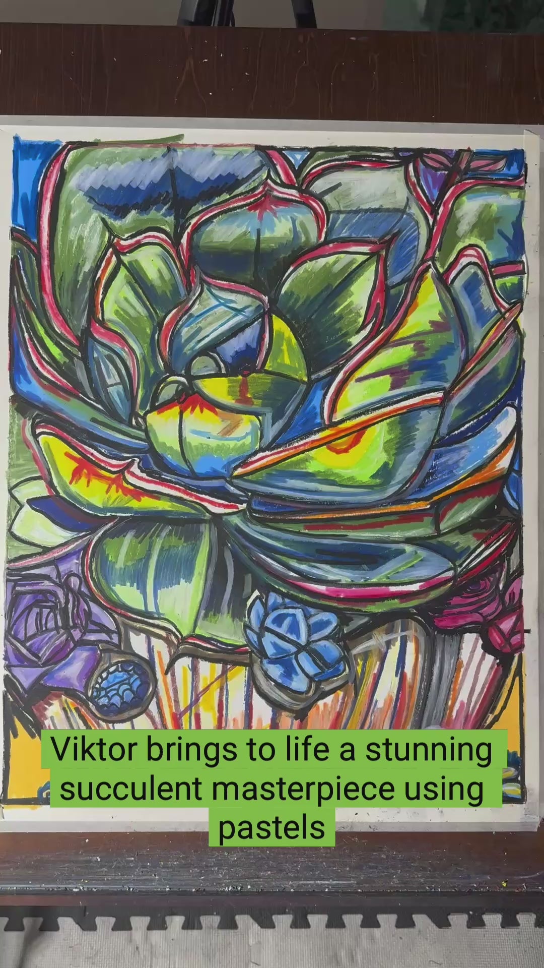 Succulent Green - ORIGINAL OIL PASTEL ARTWORK - 19x24" (video attached)