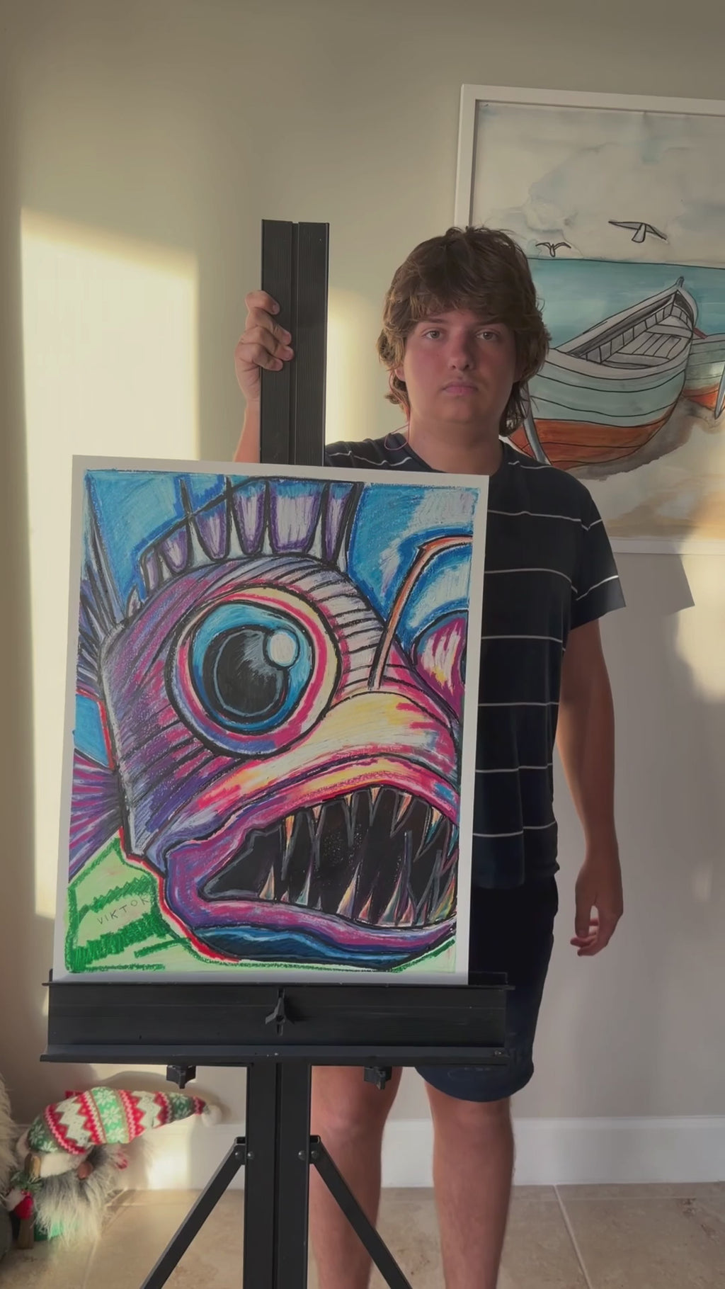 Angler Fish - Original oil pastels artwork 19x24” (video attached)