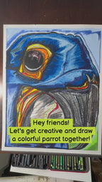 The Blue Parrot - ORIGINAL OIL PASTEL ARTWORK - 19x24" (video attached)