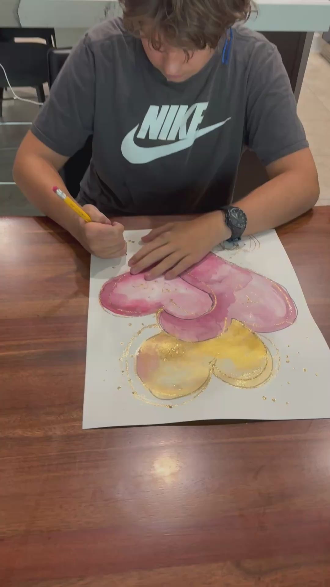 Golden Hearts I - ORIGINAL WATERCOLOR 14x17”