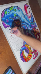 Octo-Realms - ORIGINAL OIL PASTEL ARTWORK - 19x24" (video attached)