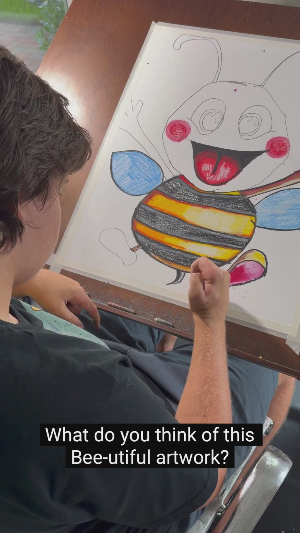 Zee the Bee - ORIGINAL OIL PASTEL ARTWORK - 19x24" (video attached)