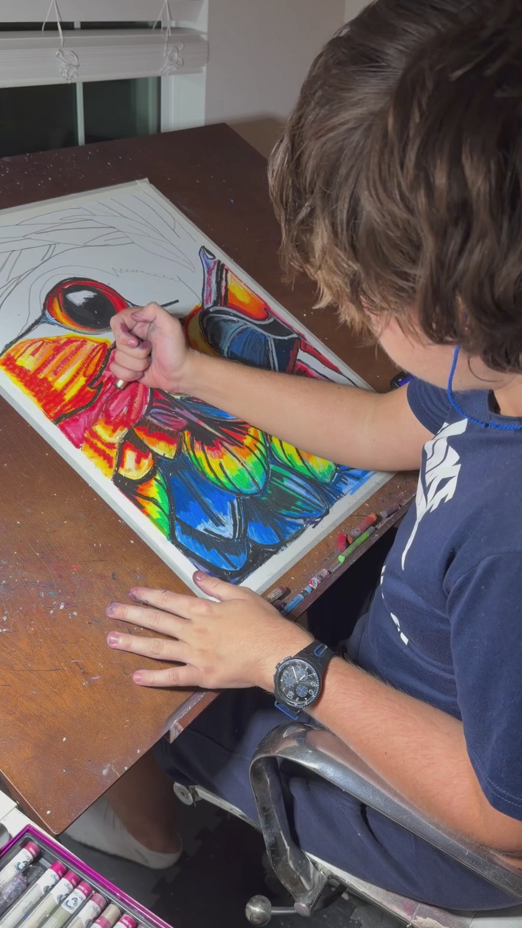 Eye of the Parrot  - ORIGINAL OIL PASTEL ARTWORK - 19x24" (video attached)