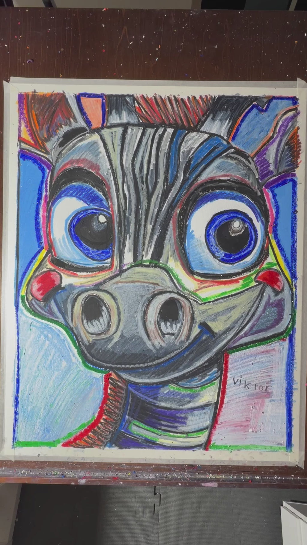 Baby Zebra - ORIGINAL OIL PASTEL ARTWORK - 19x24" (video attached)