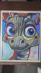 Baby Zebra - ORIGINAL OIL PASTEL ARTWORK - 19x24" (video attached)