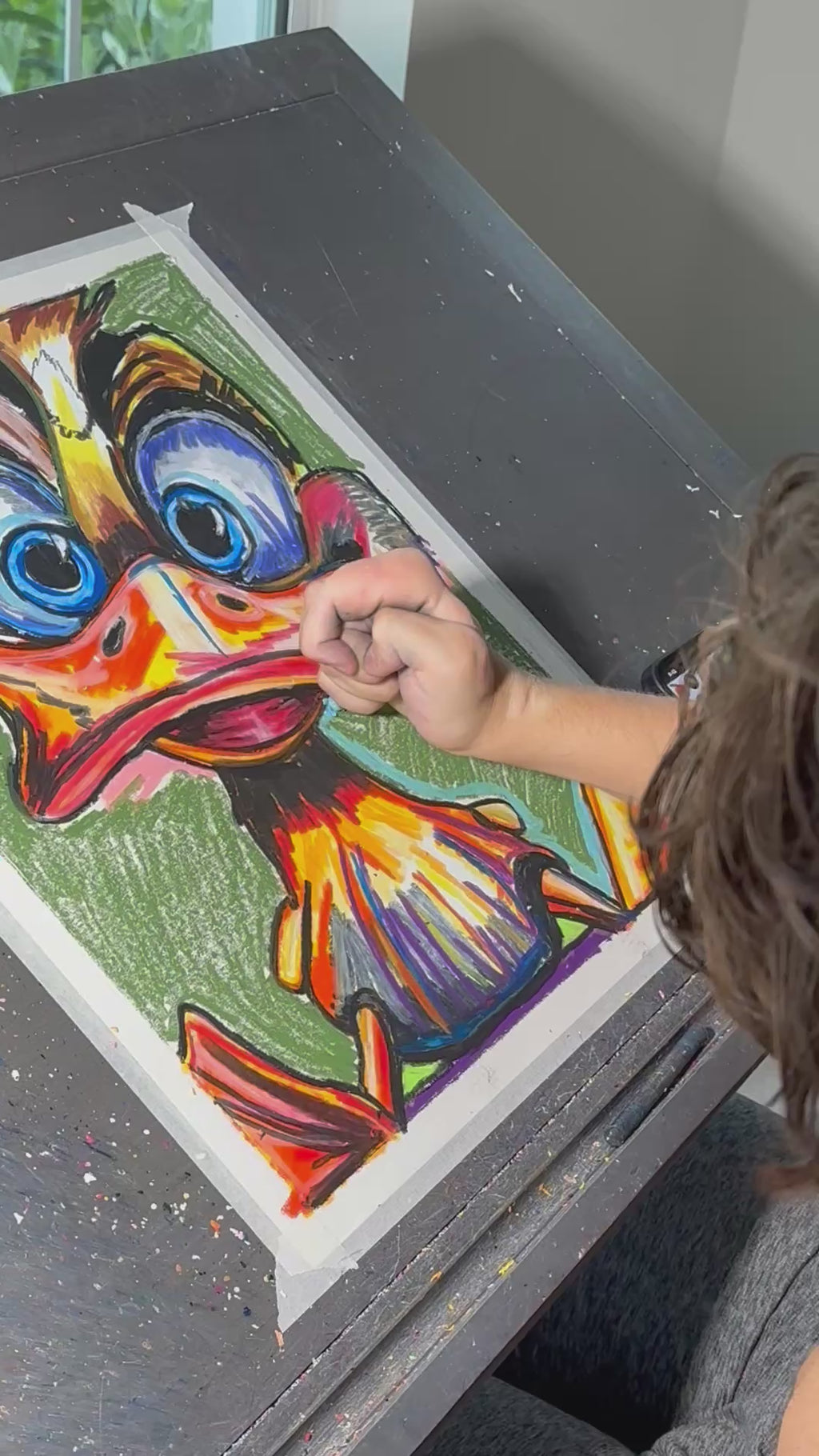 Splish Splash - ORIGINAL OIL PASTEL ARTWORK - 14x17" (video attached)