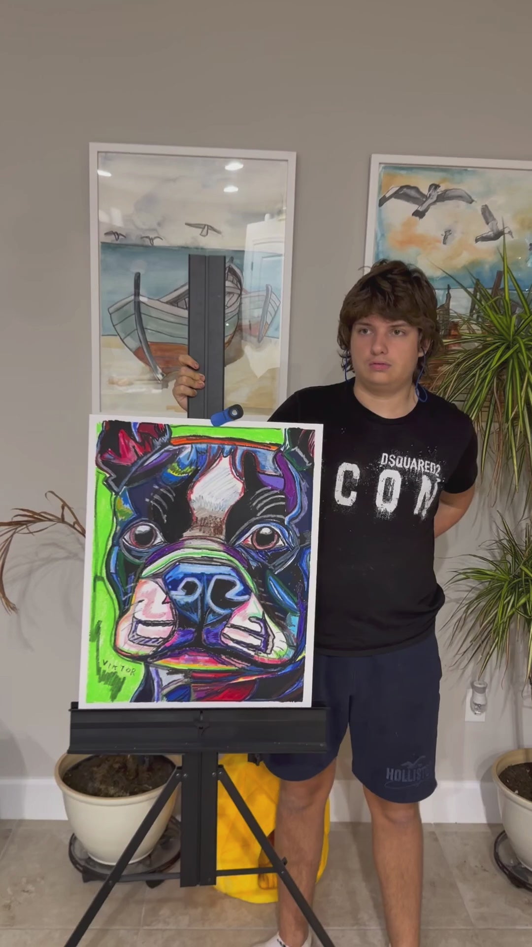 The Blue Frenchie - ORIGINAL OIL PASTEL ARTWORK - 19x24