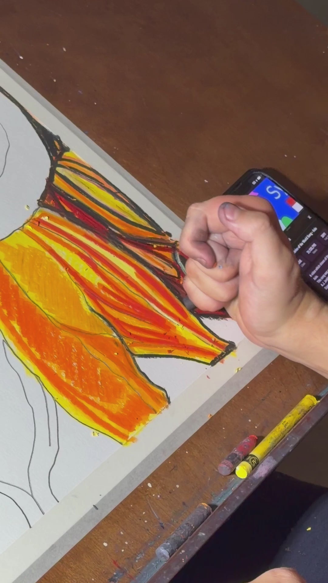 Sunflower and Blue Butterfly - ORIGINAL OIL PASTEL ARTWORK - 19x24" (video attached)