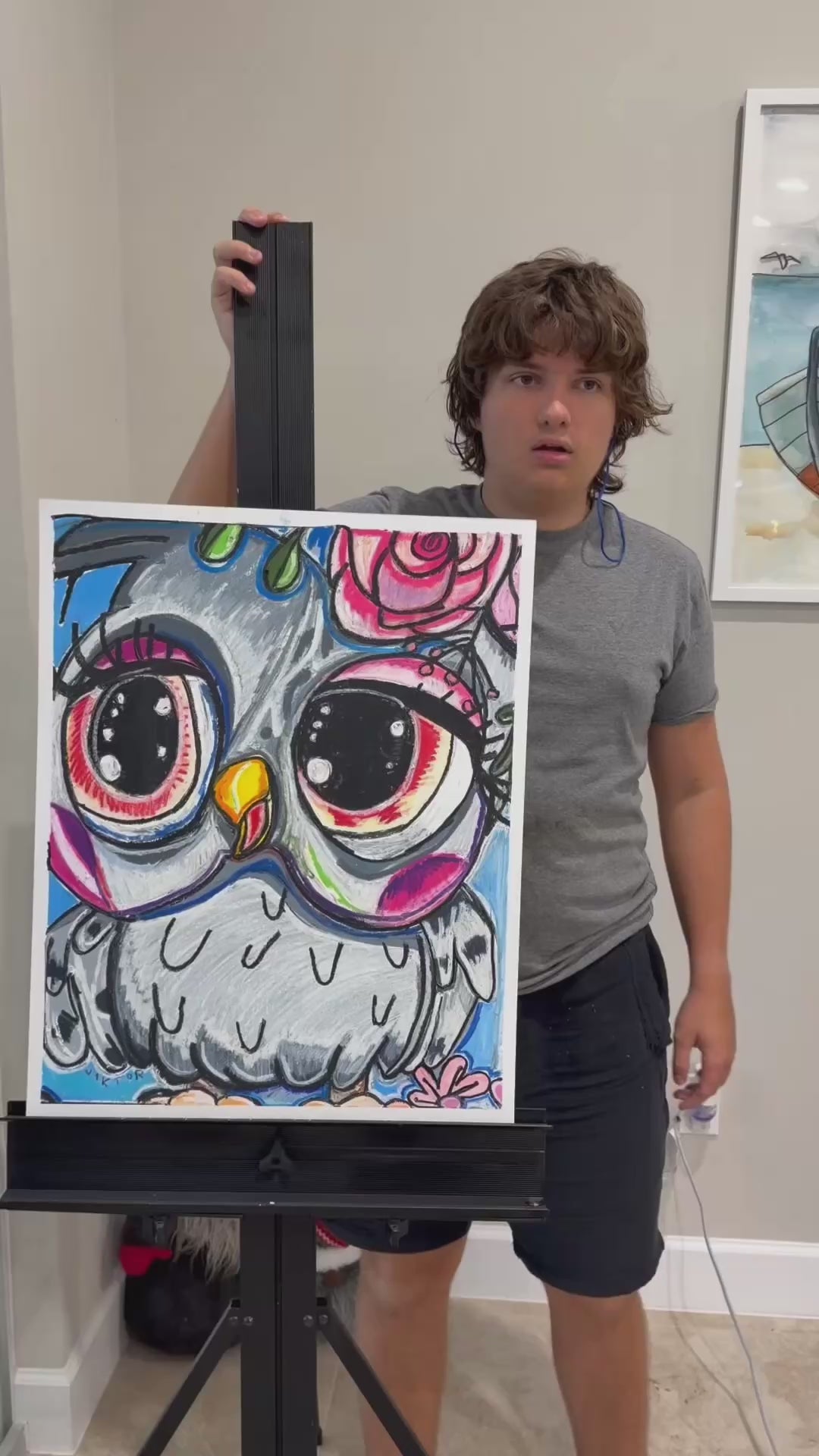 Lady Owl - ORIGINAL OIL PASTEL ARTWORK - 19x24" (video attached)