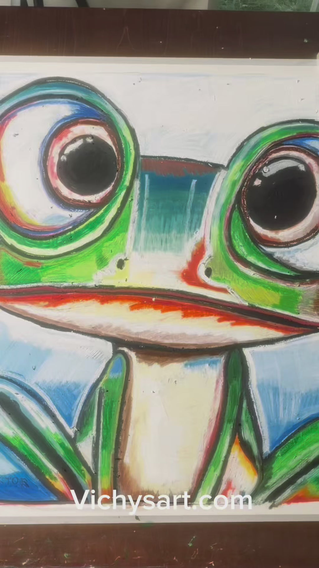 The Frog Prince  - ORIGINAL OIL PASTEL ARTWORK - 19x24" (video attached)