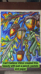 Oak Branch - ORIGINAL OIL PASTEL ARTWORK - 19x24"(video attached)