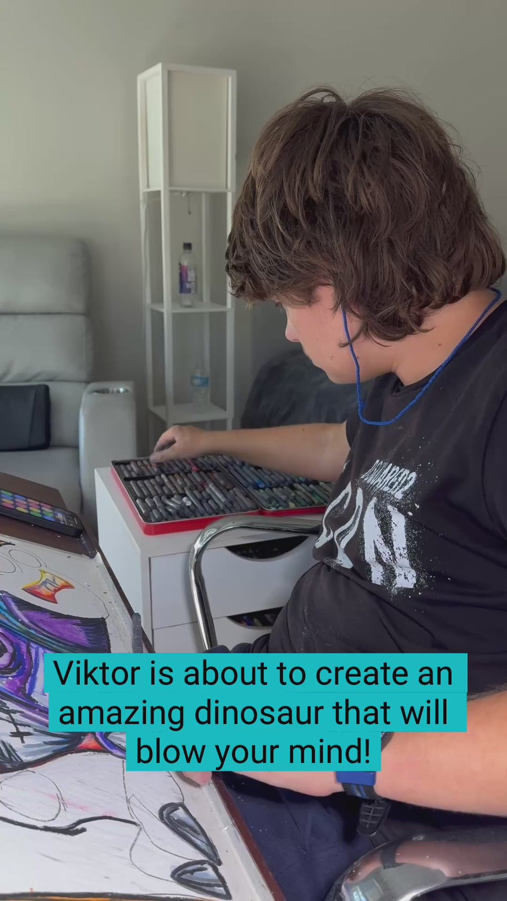 Baby Dino - ORIGINAL oil pastels artwork 22x30”