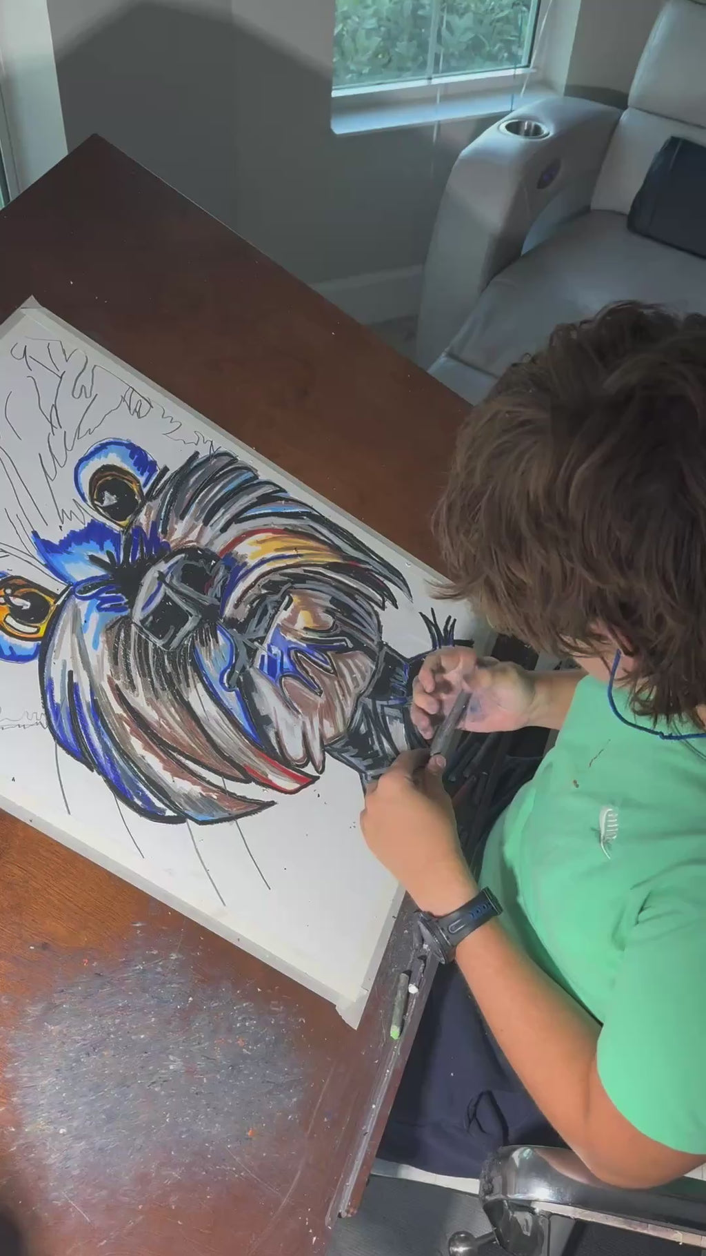 The Blue Schnauzer - ORIGINAL OIL PASTEL ARTWORK - 19x24" (video attached)