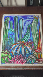 Desert Cactus - ORIGINAL OIL PASTEL ARTWORK - 19x24"(video attached)