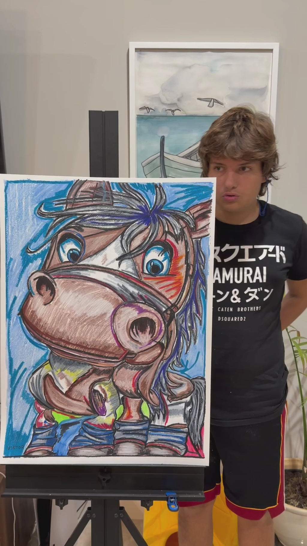 Cute Pony - ORIGINAL OIL PASTEL ARTWORK - 22x30" (video attached)