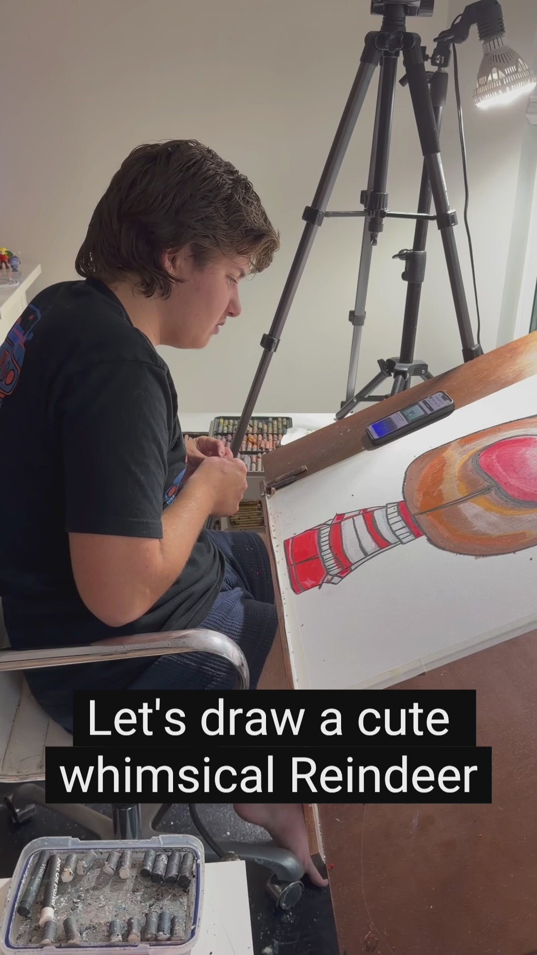 Frosty's Furry Friend - ORIGINAL OIL PASTEL ARTWORK - 22x30" (video attached)