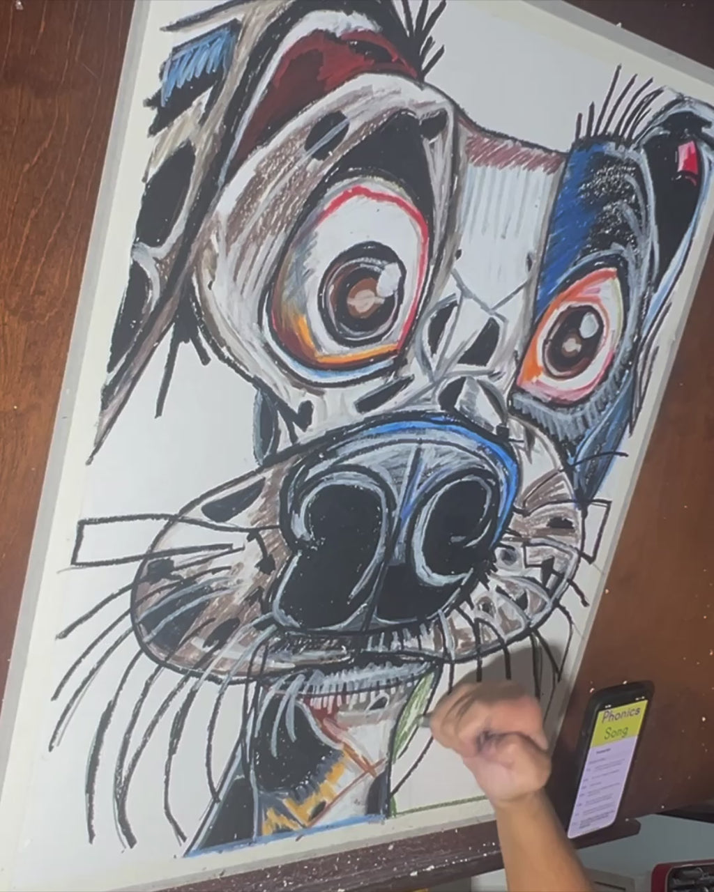 Funny Dalmatian - ORIGINAL OIL PASTEL ARTWORK - 19x24" (video attached)