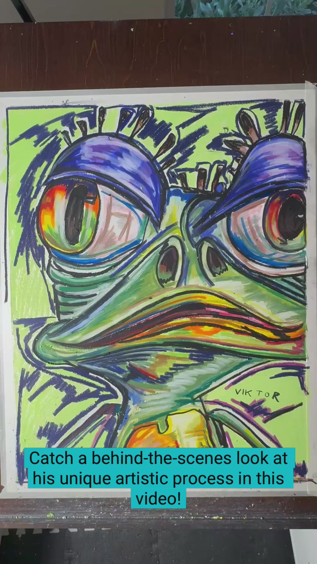 Crazy Frog - ORIGINAL OIL PASTEL ARTWORK - 19x24" (video attached)