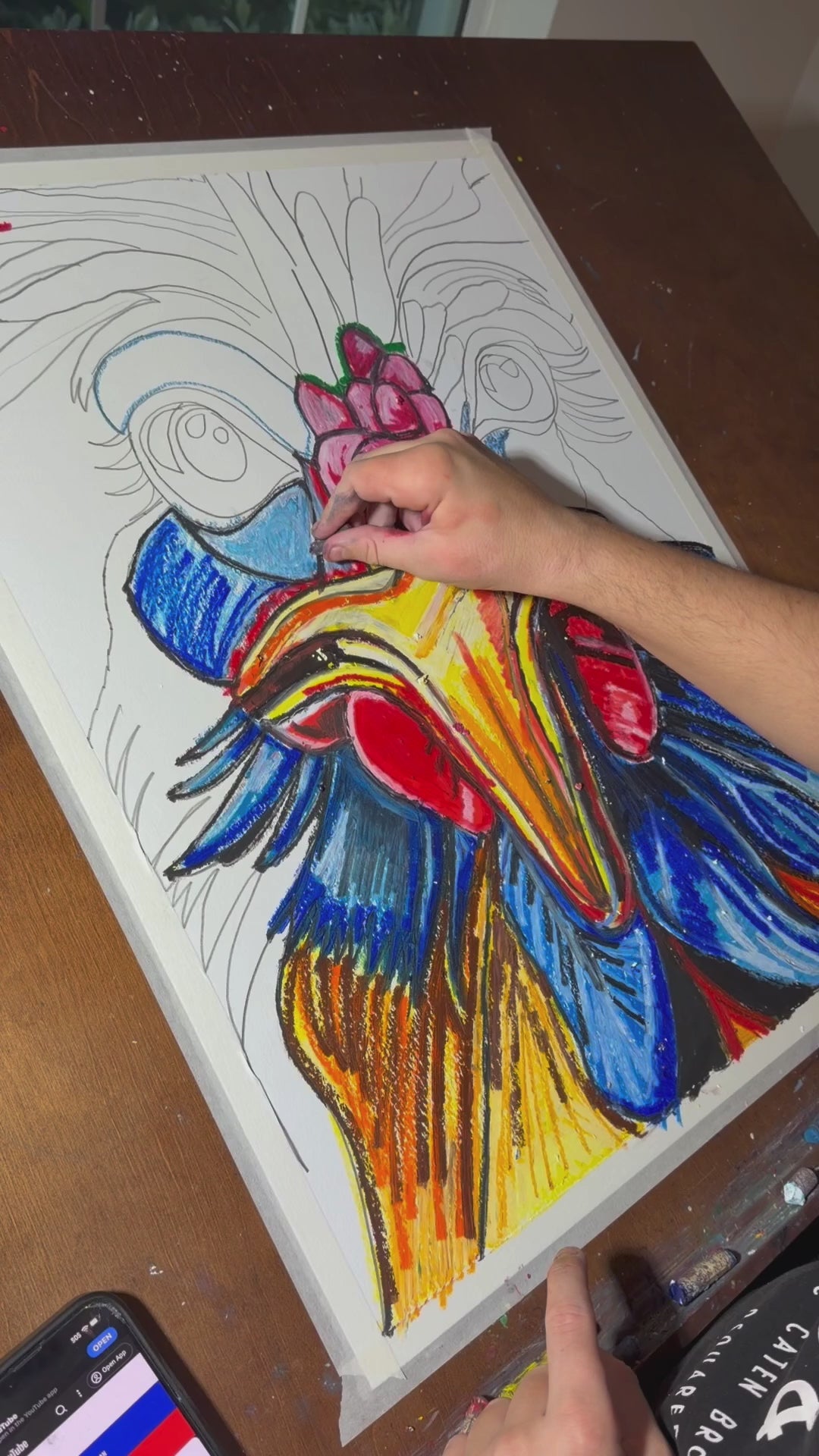 Feathered Fusion - ORIGINAL OIL PASTEL ARTWORK - 19x24" (video attached)