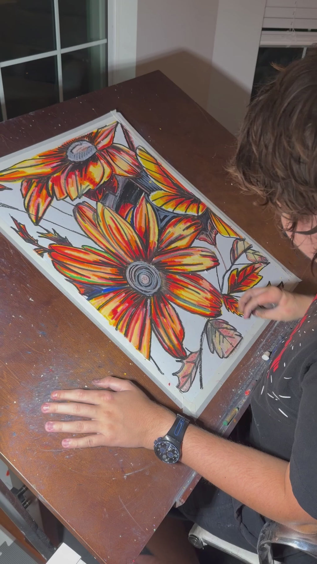 African Daisy - ORIGINAL OIL PASTEL ARTWORK - 19x24"(video attached)