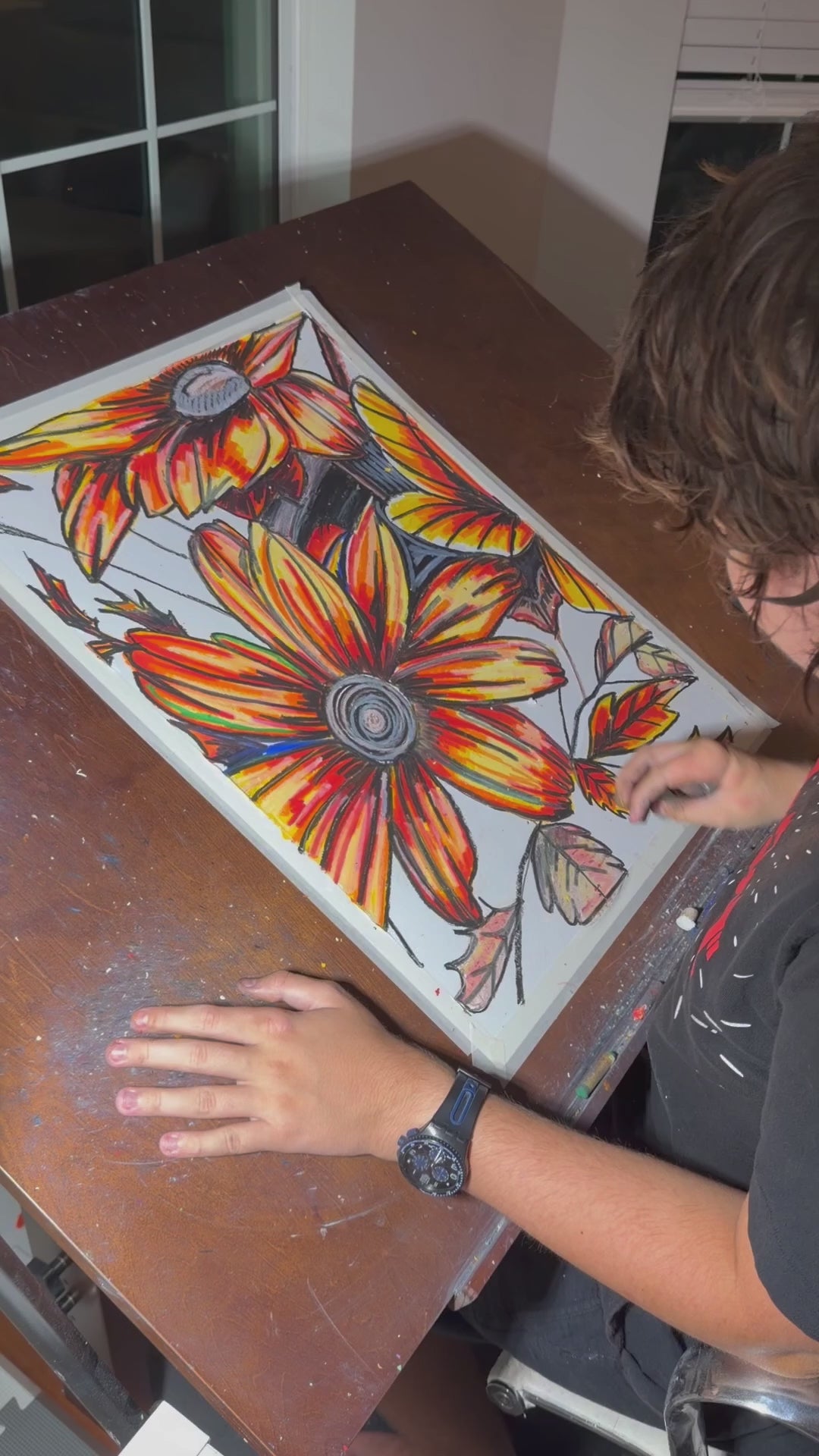 African Daisy - ORIGINAL OIL PASTEL ARTWORK - 19x24"(video attached)