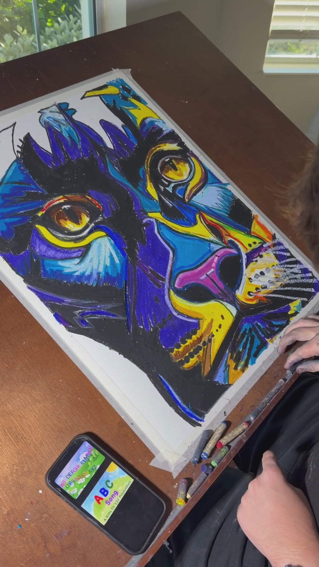 Purple Panther - ORIGINAL OIL PASTEL ARTWORK - 19x24" (video attached)