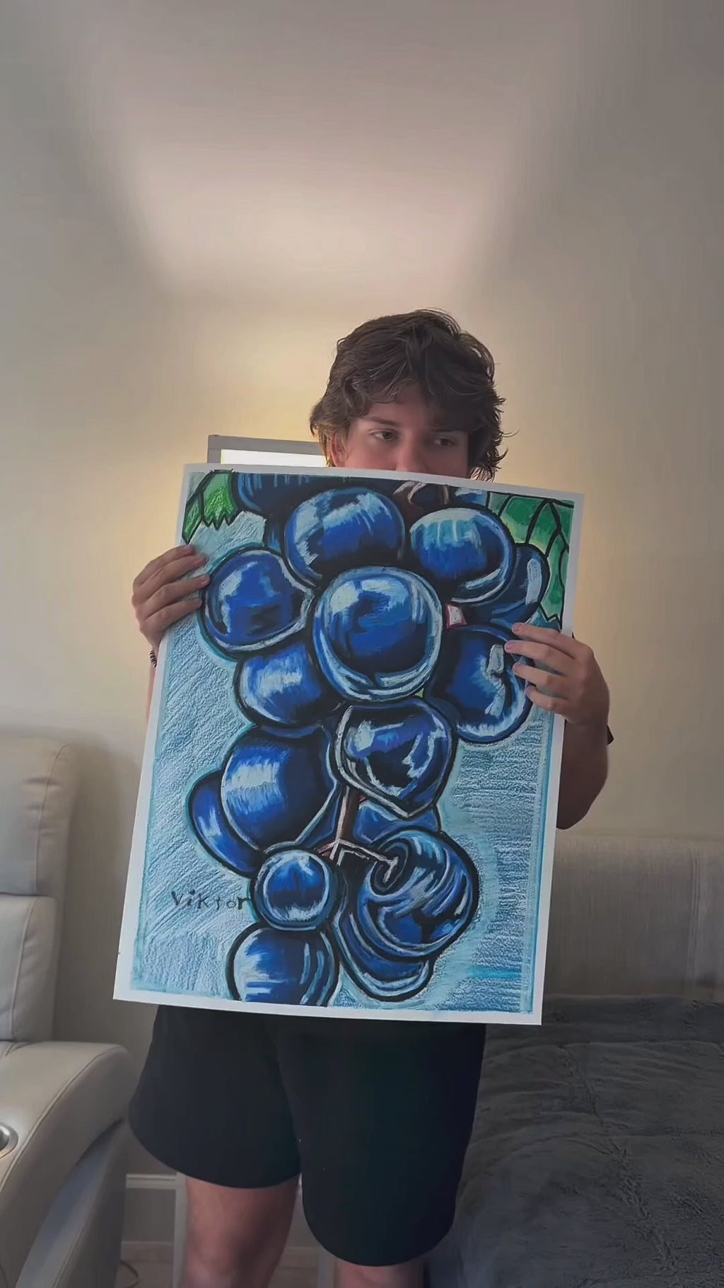 Blue Grapes in Abundance - ORIGINAL OIL PASTEL ARTWORK - 19x24" (video attached)
