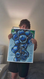 Blue Grapes in Abundance - ORIGINAL OIL PASTEL ARTWORK - 19x24" (video attached)