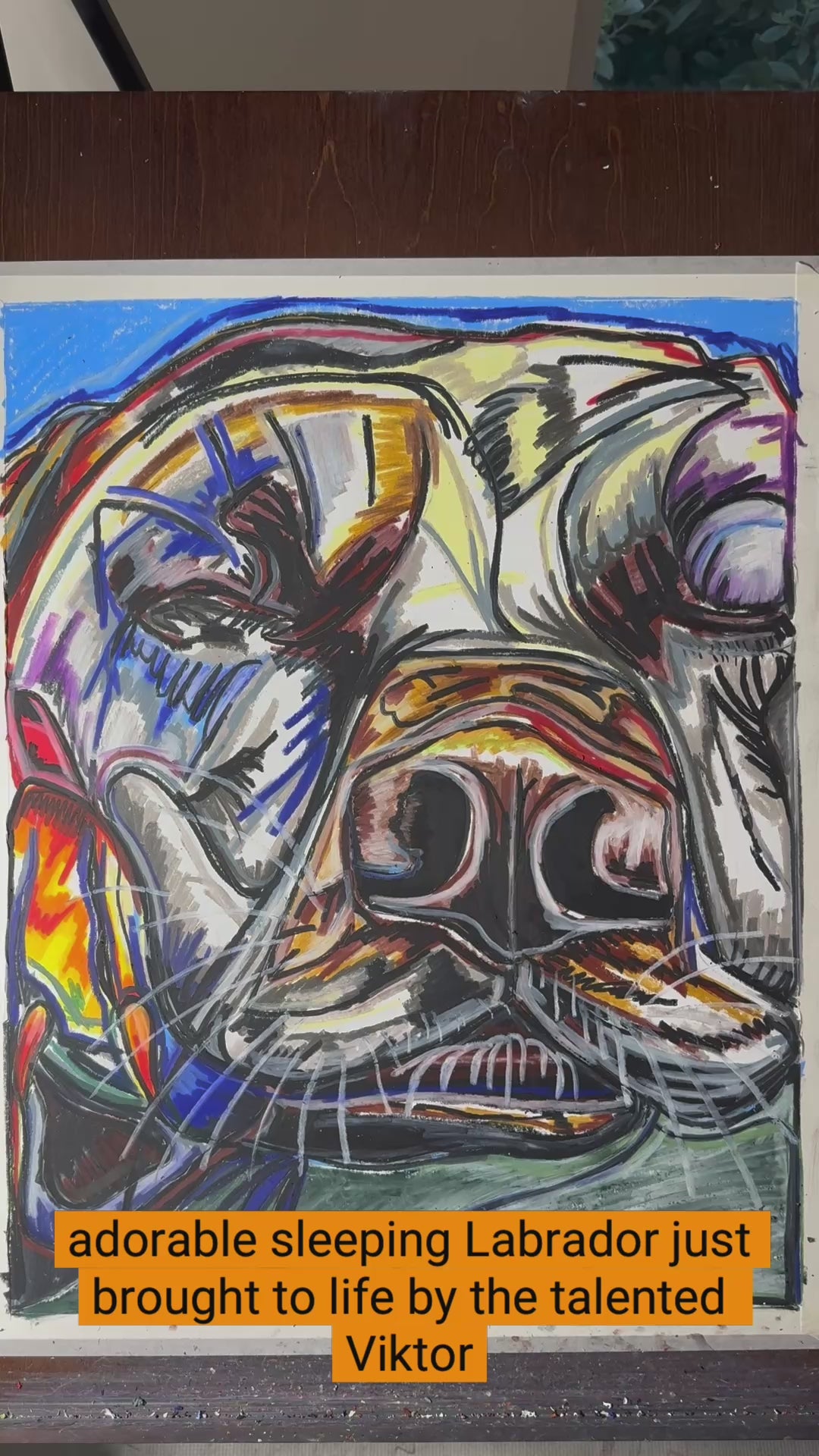 The Sleeping Lab - ORIGINAL OIL PASTEL ARTWORK - 19x24" (video attached)