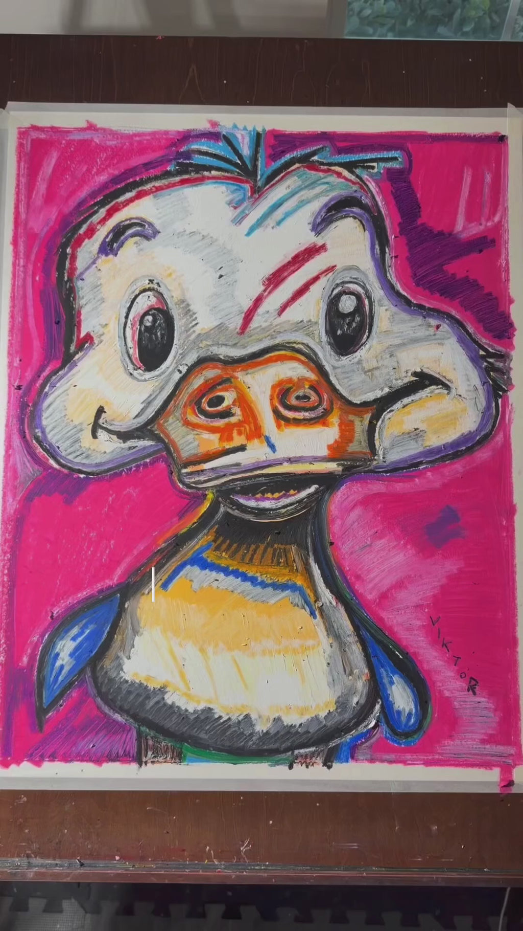 Duckling - ORIGINAL OIL PASTEL ARTWORK - 19x24"(video attached)