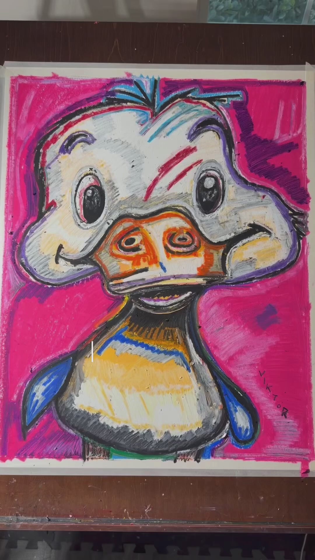 Duckling - ORIGINAL OIL PASTEL ARTWORK - 19x24"(video attached)