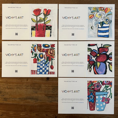 Abstract Flowers - Greeting cards set of 5 - Vichy's Art