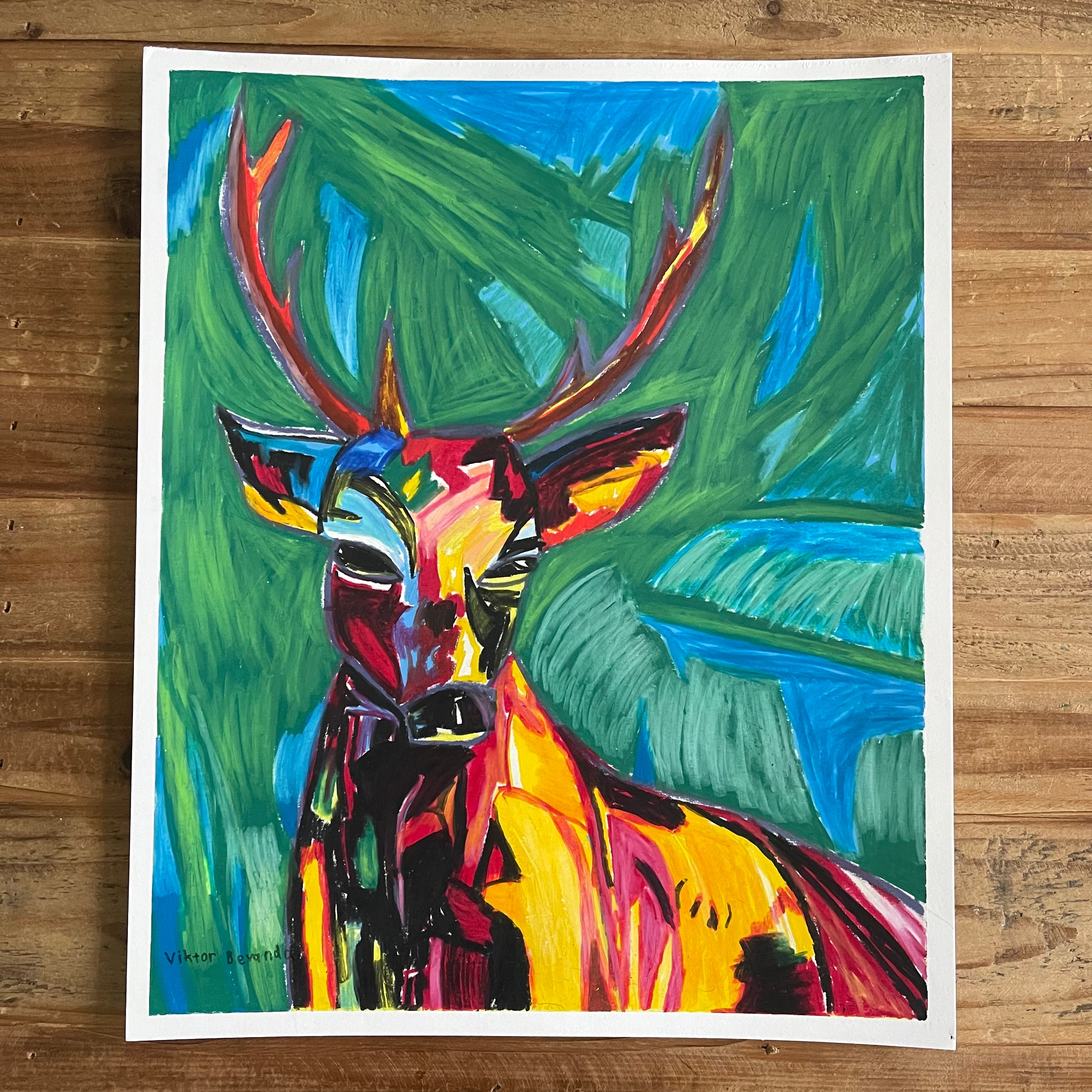 Deer - original oil pastel artwork 14x17” - Vichy's Art