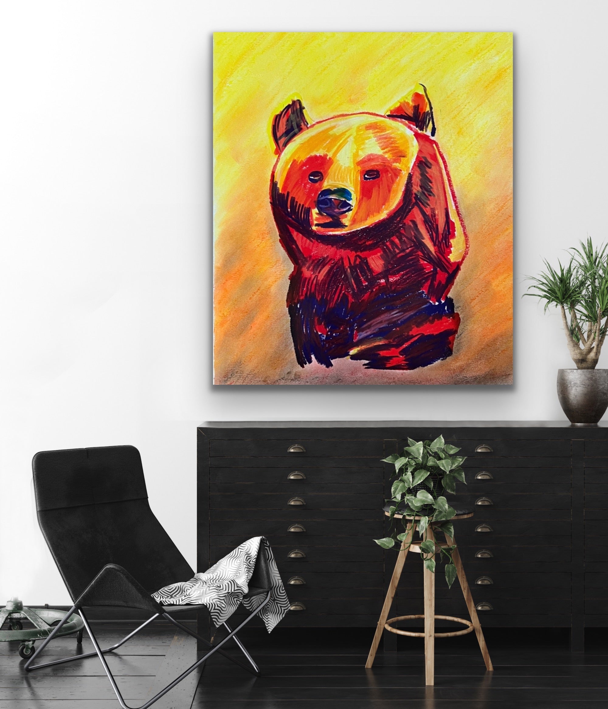 Bear Art Colorful Abstract Painting Canvas Wall Art