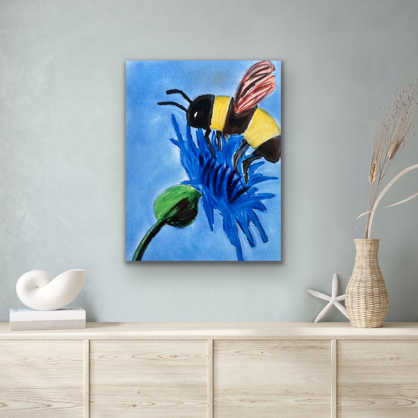 Bee on the Flower - Stretched Canvas Print in more sizes
