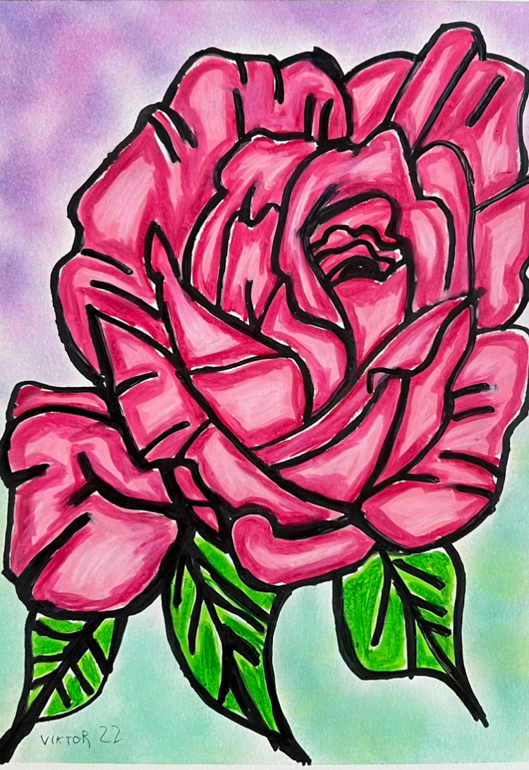 Pink Rose  - ORIGINAL 9x12"